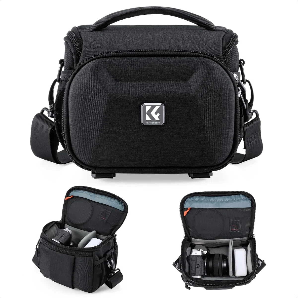 K&F CONCEPT Borsa per Fotocamera a Tracolla, Borsa Fotografica Impermeabile in eva hardshell con tracolla regolabile, Compatta Custodia per Macchine Fotografiche Reflex Obiettivo Treppiede