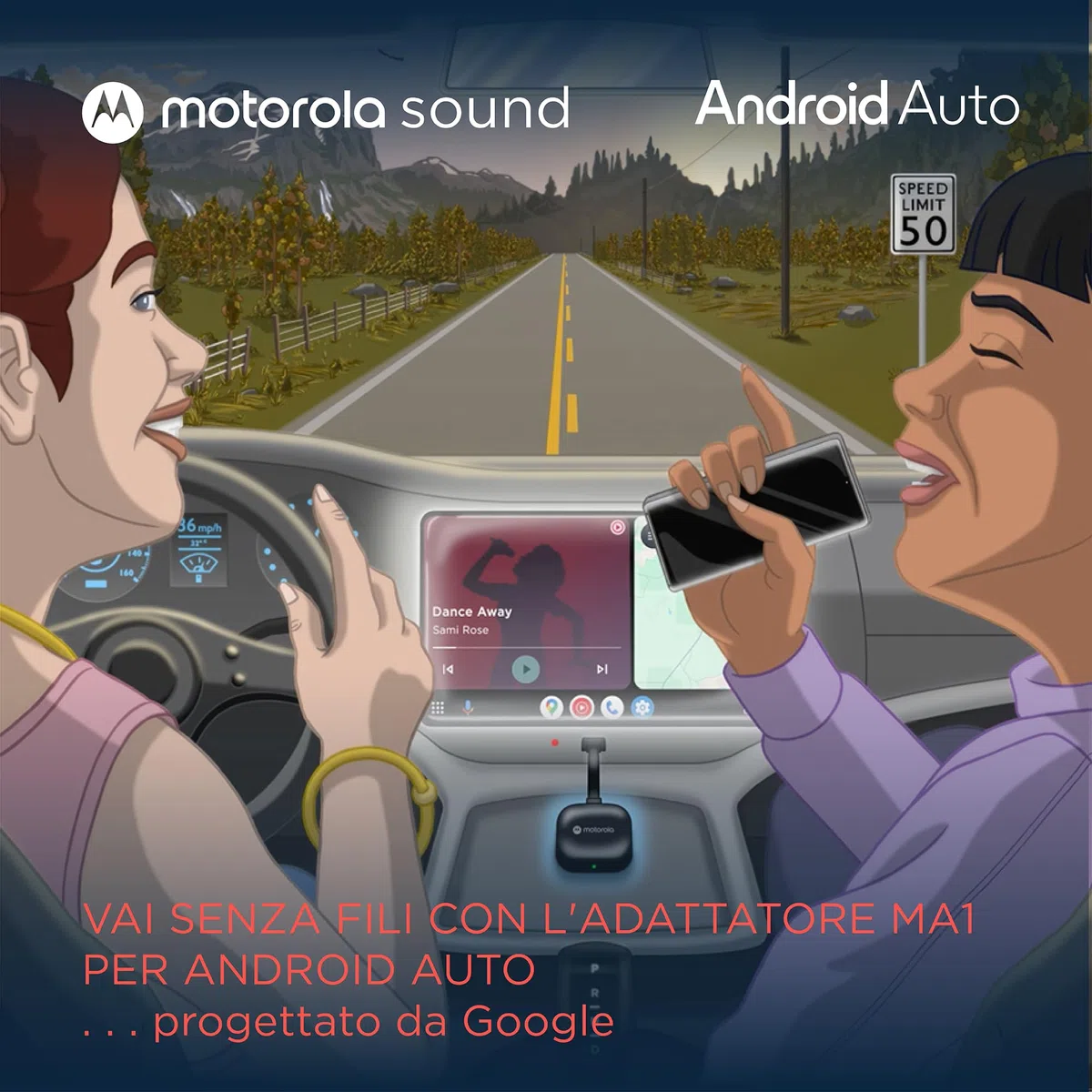 Motorola Sound MA1 - l'unico Google autorizzato Wireless Android Auto Car Adapter - Connessione istantanea dallo smartphone allo schermo dell'auto con facile configurazione