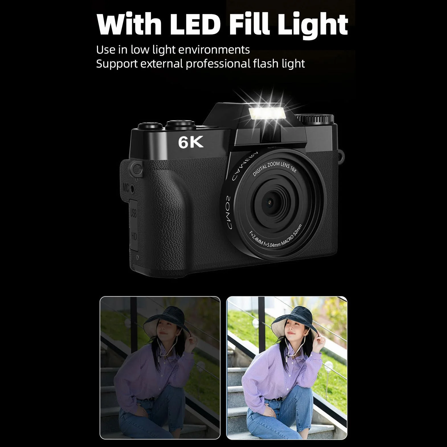 Annadue Fotocamera Digitale per Fotografia, Videocamica da 6k da 64 MP con Schermata di Lancio da 3,0 Pollici, Zoom Digitale 16x, Fotocamera Mirrorless Autofocus per Fotografia (BLACK)