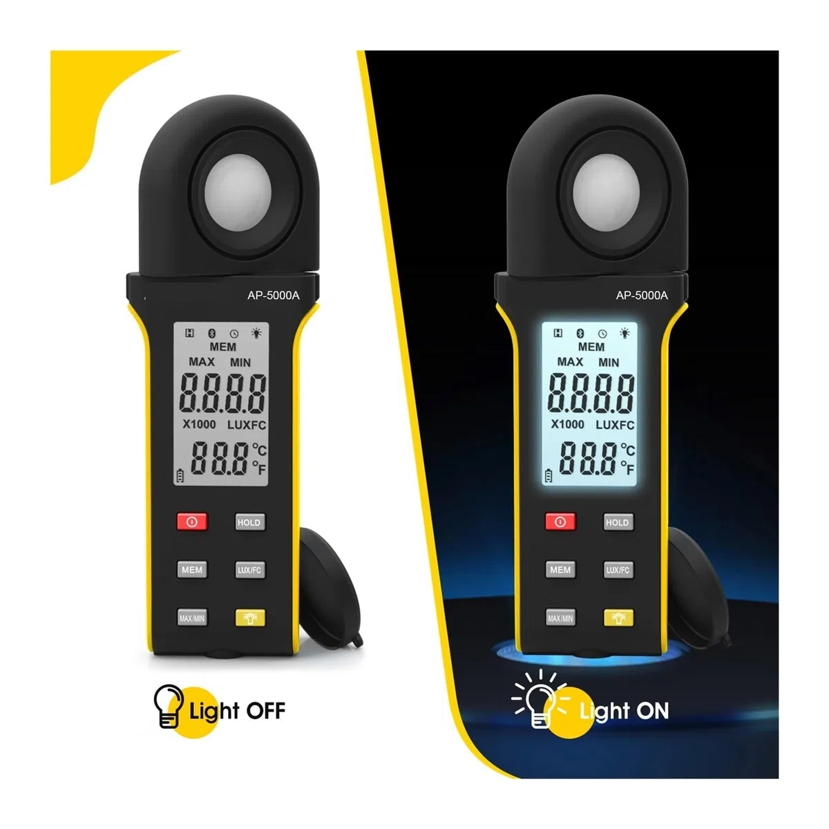 Tester di Luce Digitale Luxmetro Digitale ad Alta precisione -5000A, Ampio intervallo da 1 a 400.000 Lux, Interruttore unità Lux/FC, Registrazione Max/MIN, Display Integrato | Szary