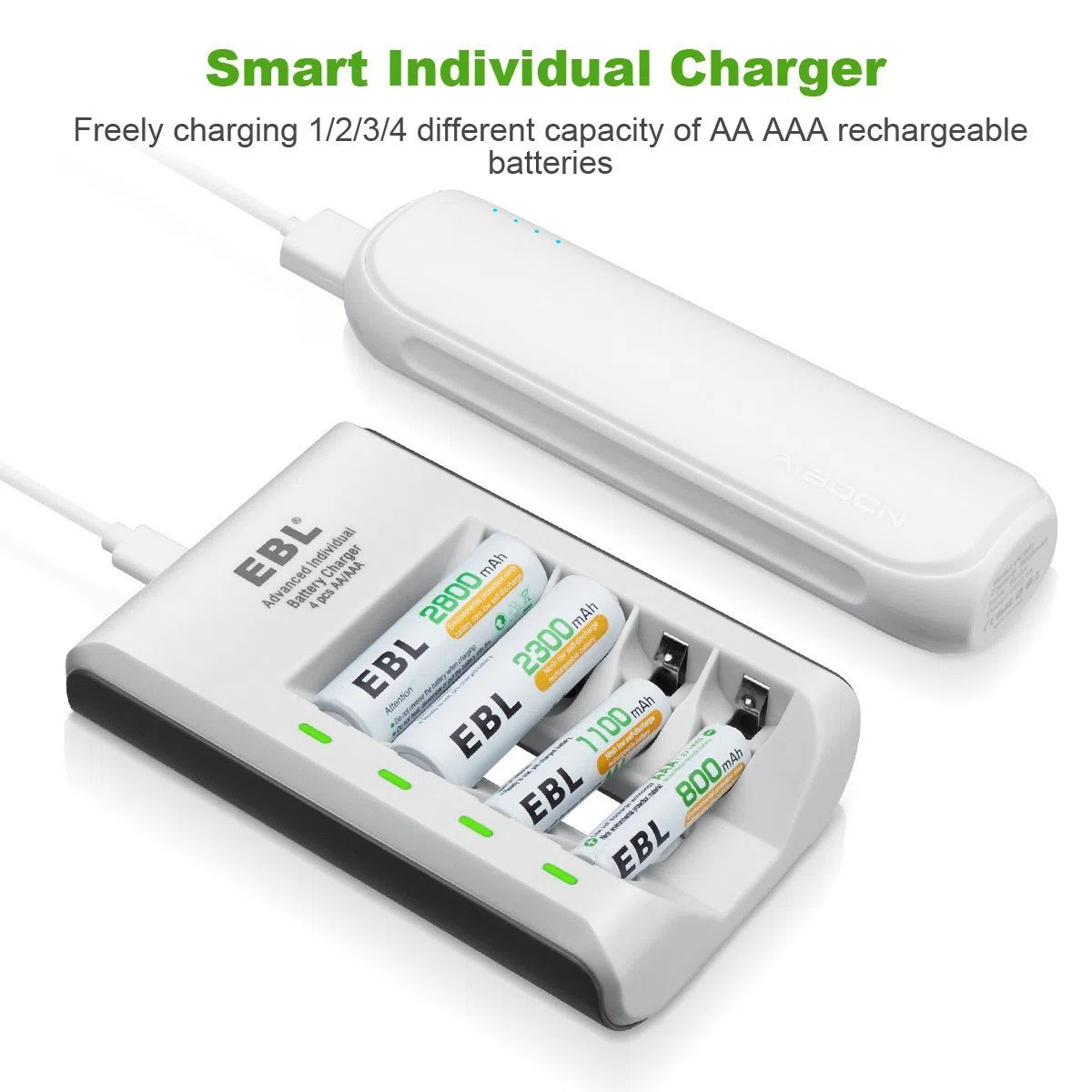 EBL Batterie ricaricabili AAA da 1100 mAh (8 confezioni) con caricabatterie intelligente AA AAA e cavo di ricarica micro USB