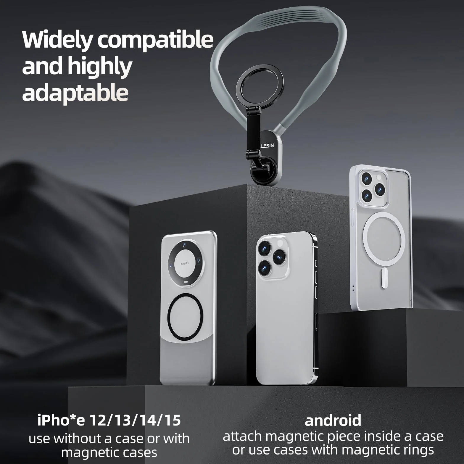 TELESIN Supporto Magnetico Selfie per Telefono da Collo, POV/VLOG Collana Magnetica per Telefoni Cellulari per Magsafe Portacellulare da Collo per iPhone 17 16 15 14 13 PRO 12 Max Android (Gray)
