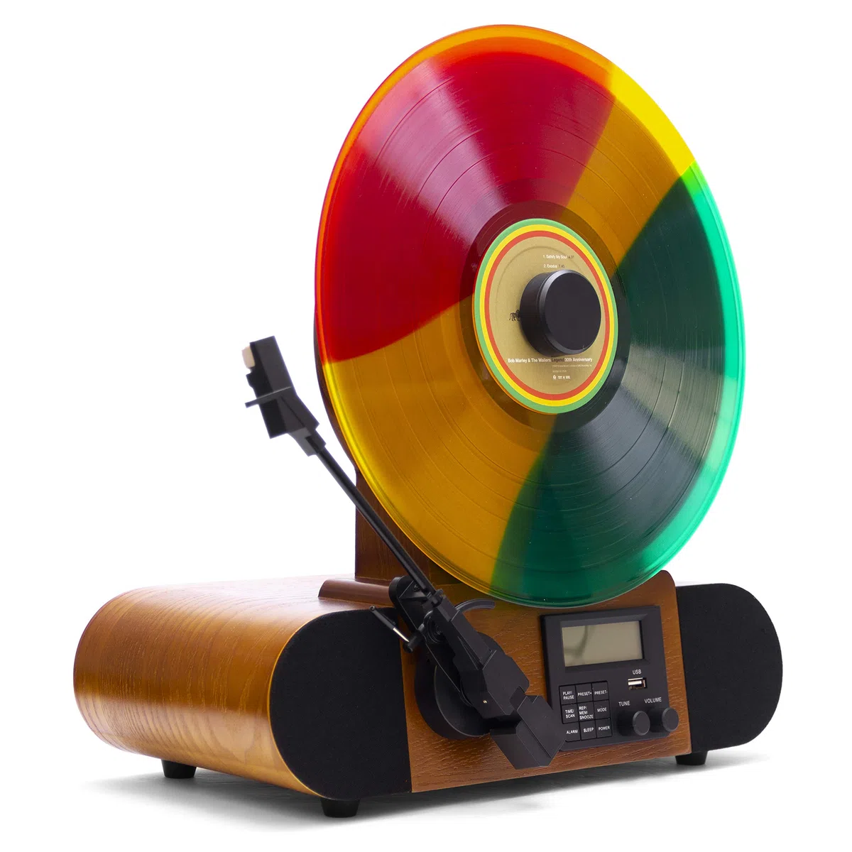 Fuse Vert AT - Giradischi verticale con cartuccia Audio-Technica, lettore in vinile moderno Mid-Century con altoparlanti integrati e Bluetooth, radio FM, giradischi audio per la casa, per dischi in