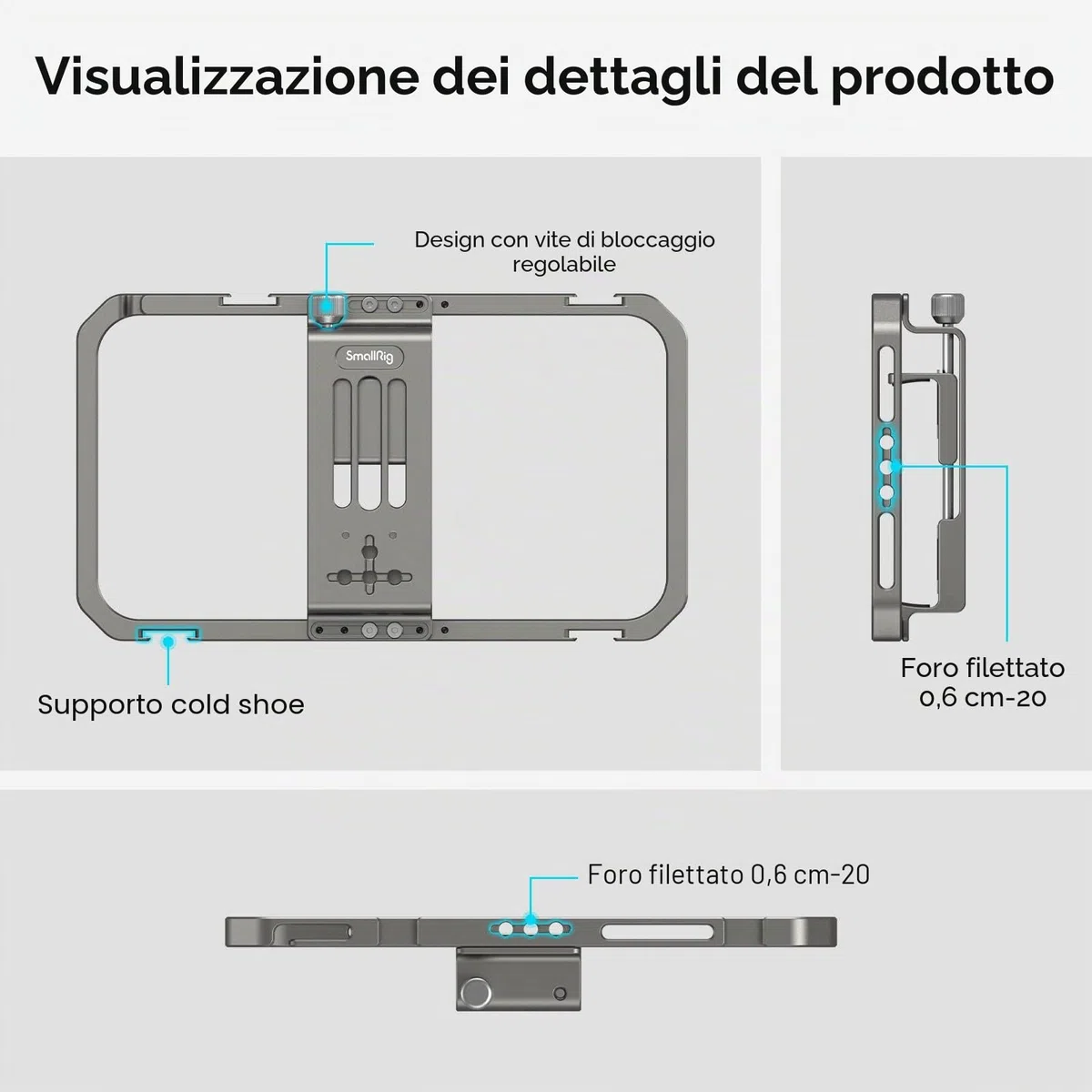 SMALLRIG Universal Phone Cage Gabbia per Cellulare Compatibile con Telefoni con Una Gamma di Larghezza da 62 mm a 86 mm, Gabbia Universale in Alluminio - 2791B