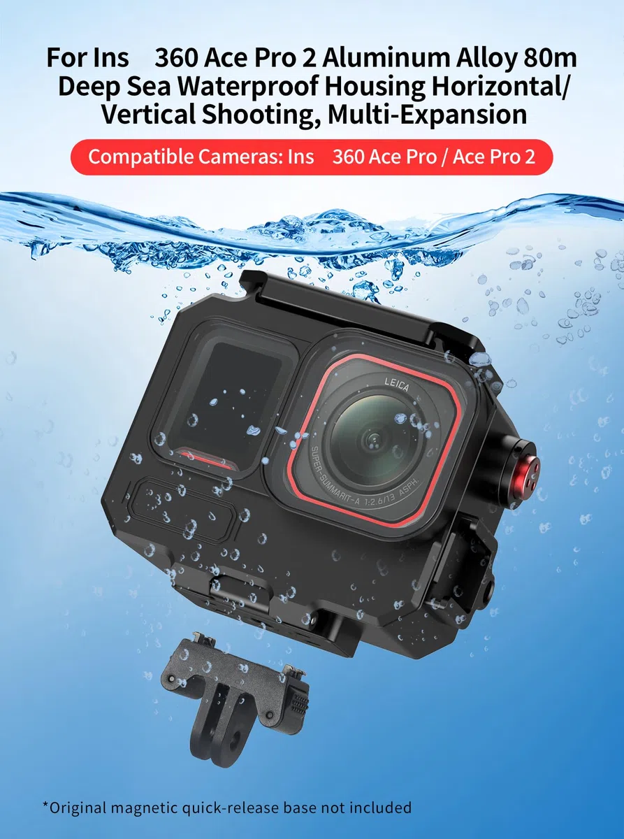 Custodia impermeabile in alluminio da 80 m per Ace Pro/Ace Pro 2, custodia per fotocamera con adattatore magnetico, custodia protettiva per fotocamera subacquea (solo custodia subacquea)