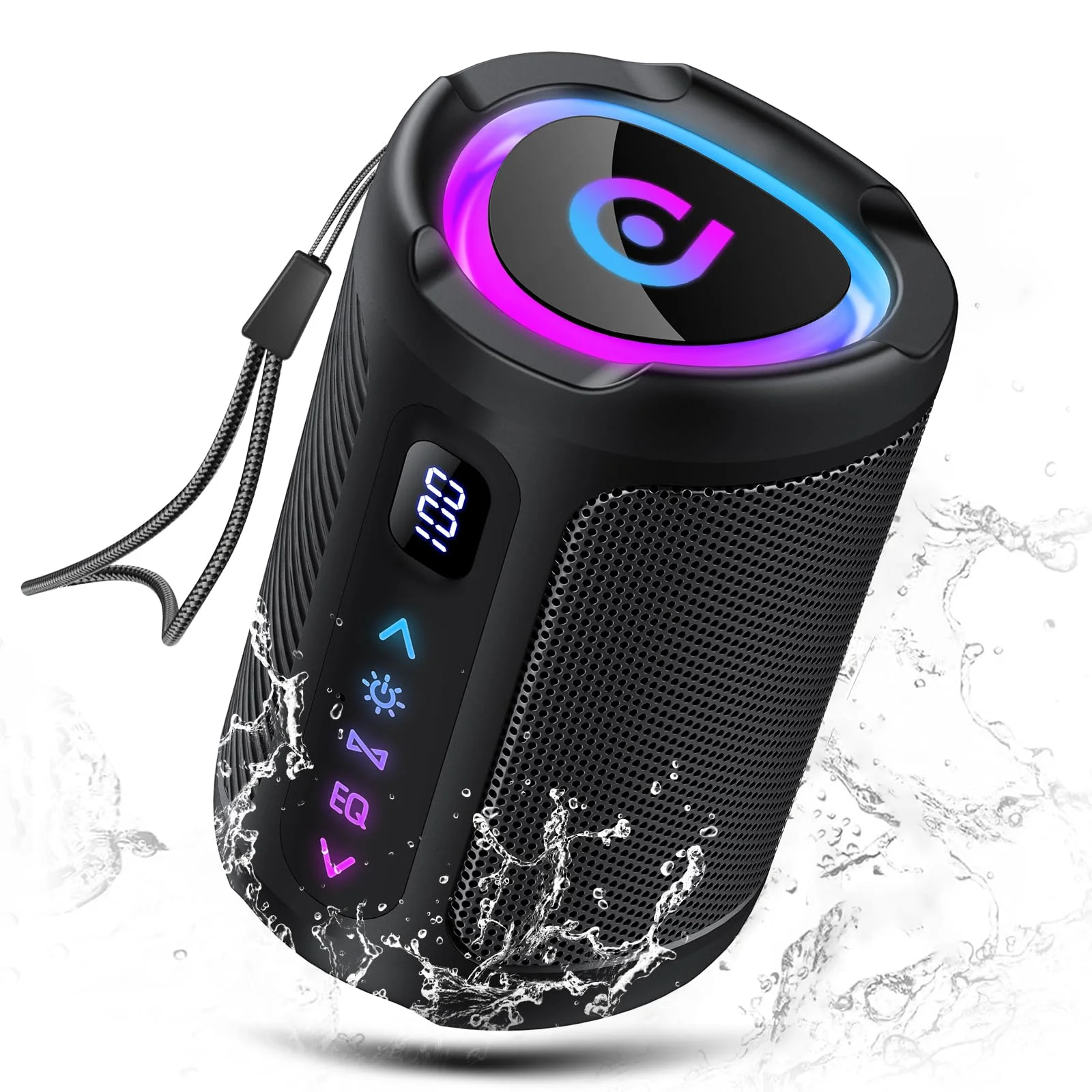 Cassa Bluetooth Portatili senza fili con luce LED, Display Digitale Intelligente+Smart EQ, Altoparlante Bluetooth Bassi Potente, Bluetooth 5.4, Speaker da Esterno per Viaggi, Sport, Feste, Ciclismo
