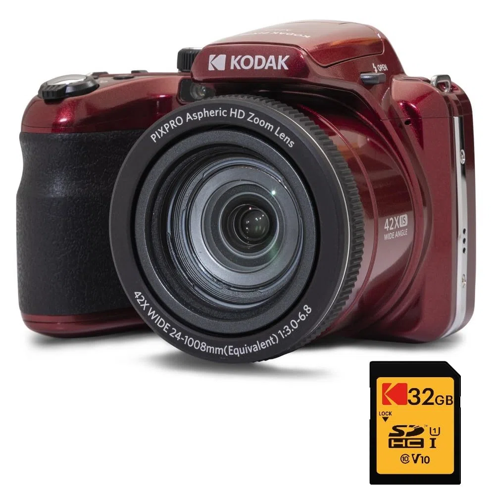 KODAK Pixpro Astro Zoom AZ425 - Fotocamera digitale Bridge, Zoom ottico 42X, grandangolare da 24 mm, 20 megapixel, LCD 3, video Full HD 1080p, batteria agli ioni di litio - rosso
