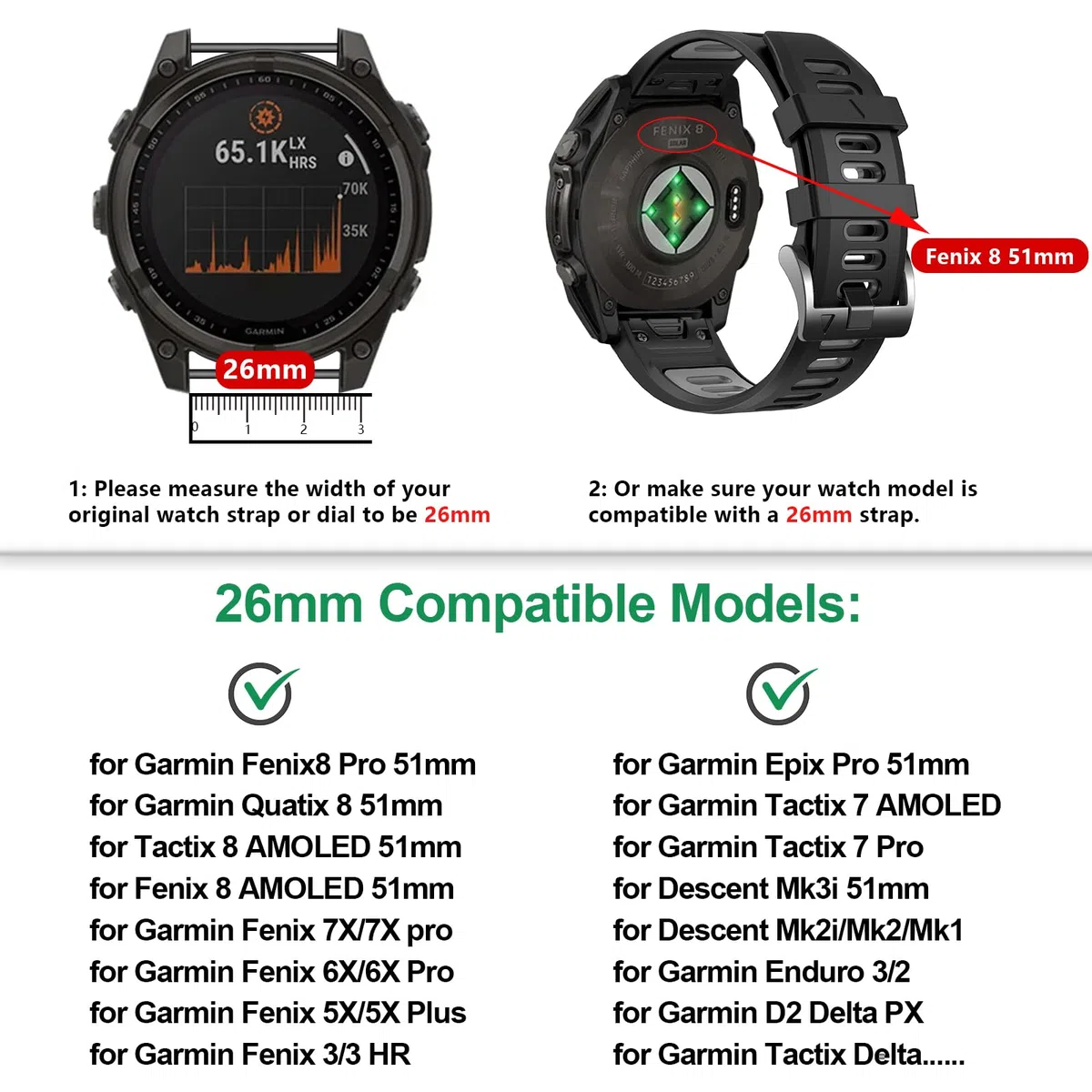EZMVZKU 26mm Silicone Cinturino per Garmin Fenix 8 AMOLED 51mm/7X Pro/7X/6X Pro/6X/5X Plus/5X/3 HR,QuickFit Sportivo Cinturino Ricambio per Enduro 3/2/Epix Pro/Tactix 8/Descent Mk31 51mm/Descent Mk2i