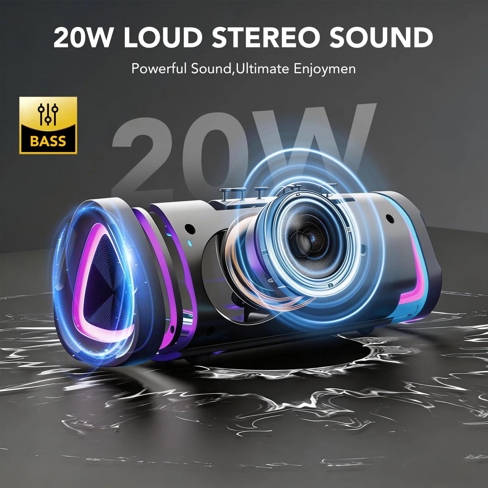 Cassa Bluetooth Portatili senza fili con luce LED, Display Digitale Intelligente+Smart EQ, Altoparlante Bluetooth Bassi Potente, Bluetooth 5.4, Speaker da Esterno per Viaggi, Sport, Feste, Ciclismo