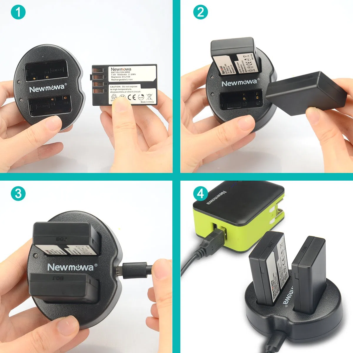 Newmowa D-LI109 Batteria (confezione da 2) e Doppio Caricatore USB per Pentax D-Li109 Pentax K-R KP K-30 K-50 K-500 K-S1 K-S2