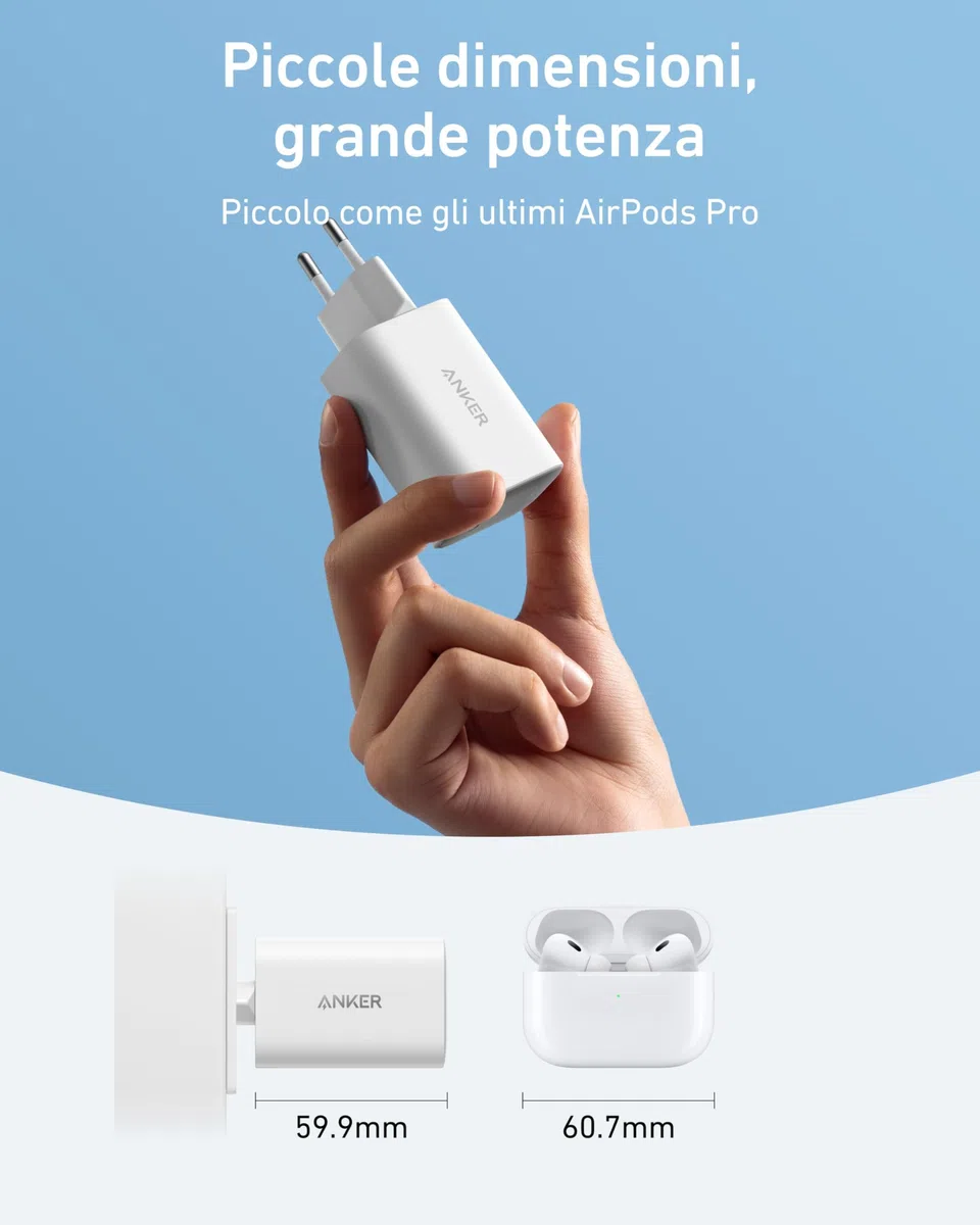 Anker Nano Caricatore USB C 100W, per iPhone 17 Pro Max Air/16/15, Galaxy e tutti i Dispositivi USB-C(cavo USB-C da 1.8 m incluso)