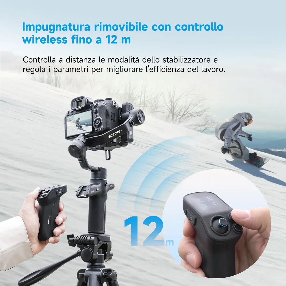 [Ufficiale]Feiyutech SCORP Mini 3 Pro Stabilizzatore Gimbal 3 Assi,AI Tracking4.0 Integrato,Impugnatura Rimovibile con Controllo Wireless,Carico Massimo 2KG,Gimbal Mirrorless per Fotocamere/Smartphone | Carico utile di 2 kg, manico remoto staccabile, scat
