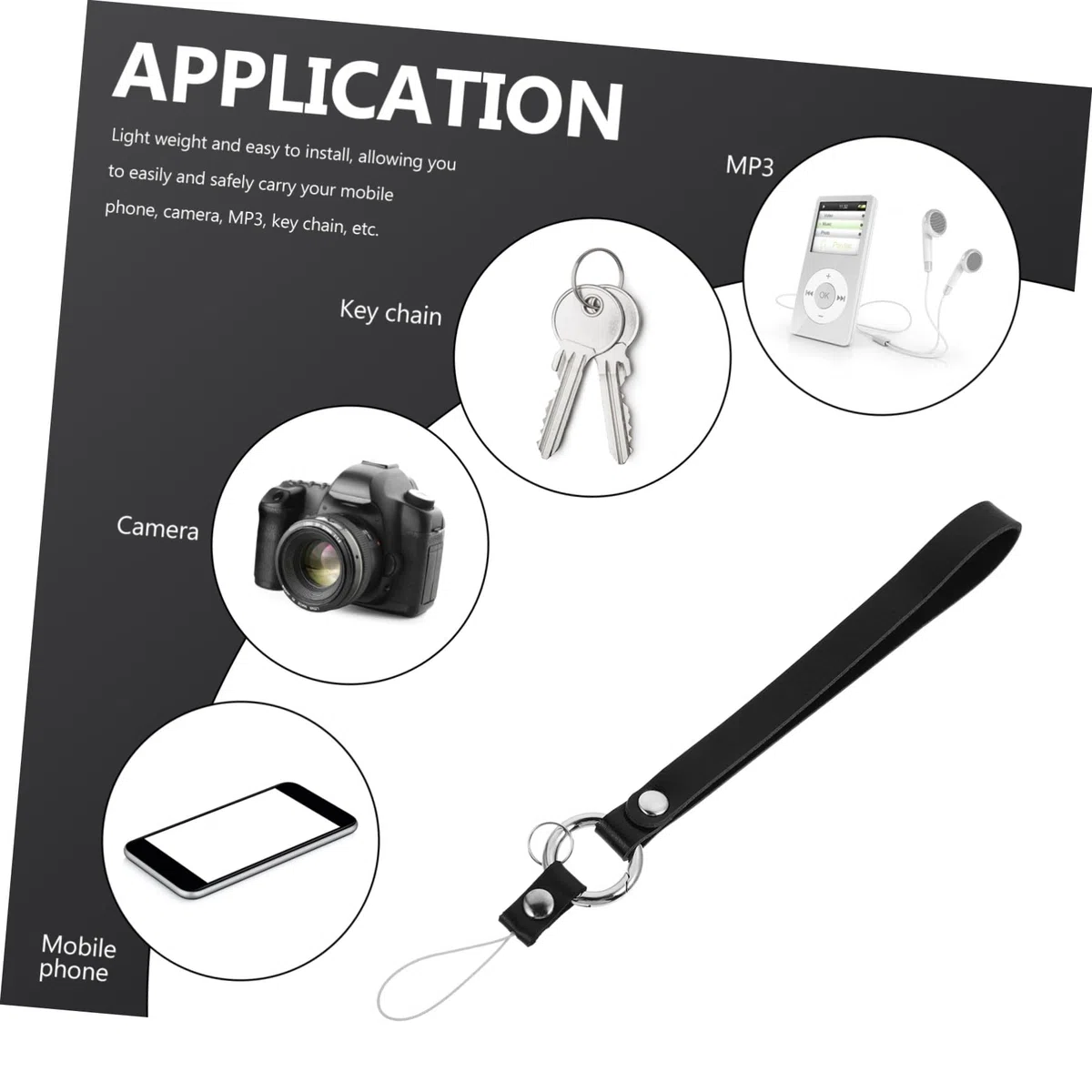 Mobestech Cinturino Polso Cellulare Nero con Anello Finger Ring Tracolla Pratica per Telefono Fotocamera e Accessori Facile da Installare e Staccare