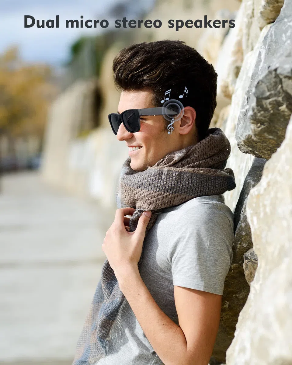 RUIMEN Occhiali Smart da Sole Bluetooth Audio Uomo Donna, con Microfono per Android iOS Chiamate Ciclismo Sport Anti UV Assistente Vocale Impermeabile