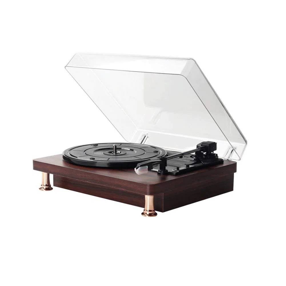 MRKU Giradischi in Vinile, Trasmissione a Cinghia a 3 velocità per Un Suono Superiore, Testina in Ceramica, Altoparlanti Stereo integrati, Ingresso AUX, Uscita RCA e Copertura Antipolvere