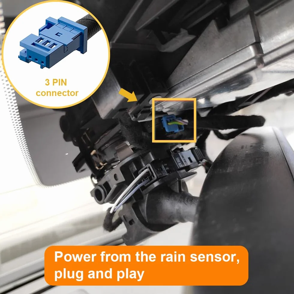 Adattatore di alimentazione per dashcam (3 pin) compatibile con Citroen Peugeot e DS, alimentazione USB con display a LED, collegamento al sensore pioggia, uscita 5V 12V, facile da installare, D3-037
