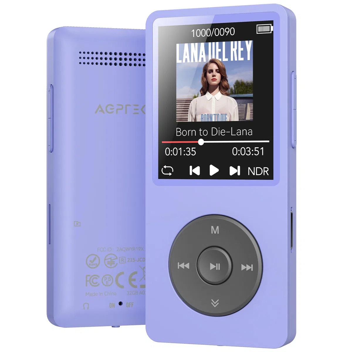 AGPTEK Lettore MP3 32 GB Bluetooth 5.3, 1,8 pollici, 40 ore, lettore digitale per bambini, lettore MP3 con radio FM, fino a 128 G, (senza cuffie), viola