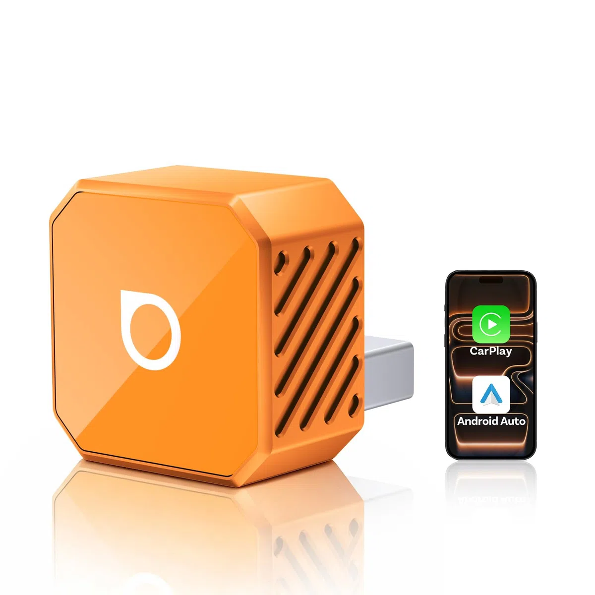 2026 Ottocast Mini Pot Orange, Adattatore CarPlay e Android Auto Wireless 2-in-1, Dongle Wireless Plug & Play, Auto-Connessione in 5s, Mini Cube per Auto con Sistema Cablato di Serie, iPhone e Android