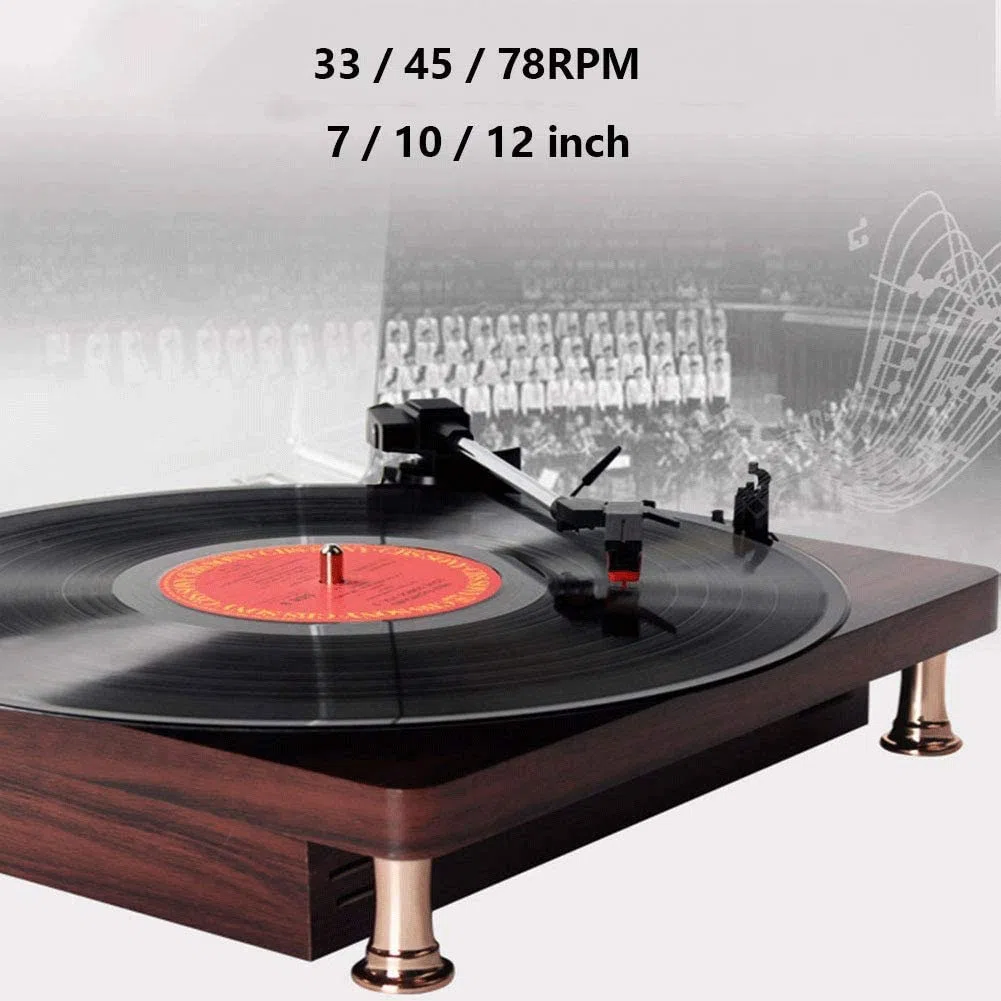MRKU Giradischi in Vinile, Trasmissione a Cinghia a 3 velocità per Un Suono Superiore, Testina in Ceramica, Altoparlanti Stereo integrati, Ingresso AUX, Uscita RCA e Copertura Antipolvere