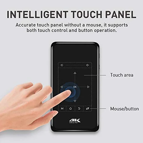 Mini proiettore tascabile, proiettore Smart DLP Pico Supporto ingresso HD/decodifica 4K HD con HDMI USB/touch screen/RC, per home theater, feste in famiglia (Android 6.0)(ME)