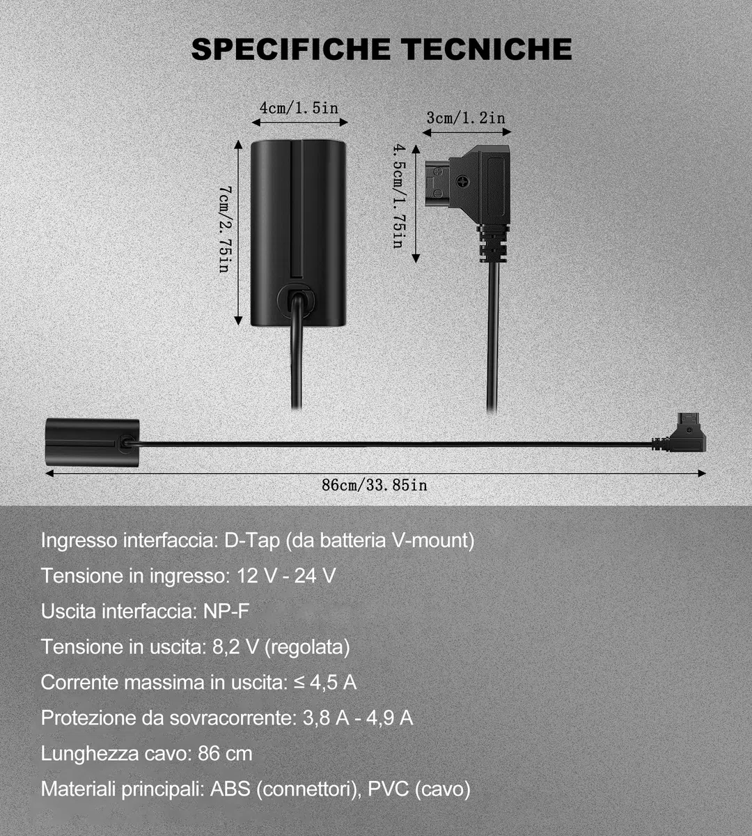 Alvin's Cables NP F550 Dummy Batteria per D-Tap Cavo di alimentazione per Sony NP F570 NP F970 Atomos Shinobi Atomos Ninja Monitor Smallhd Focus 7