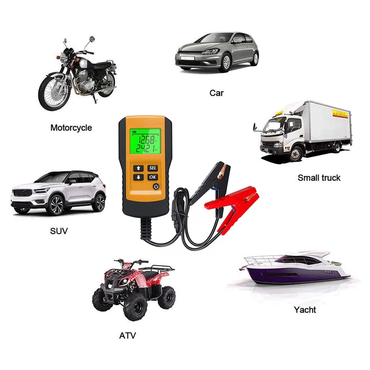 Tester per batteria auto Digital 12V Car Battery Tester Tester Test e analizzatore della percentuale di durata della batteria, tensione, resistenza e batteria del ciclo profondo del ciclo Prova in mod