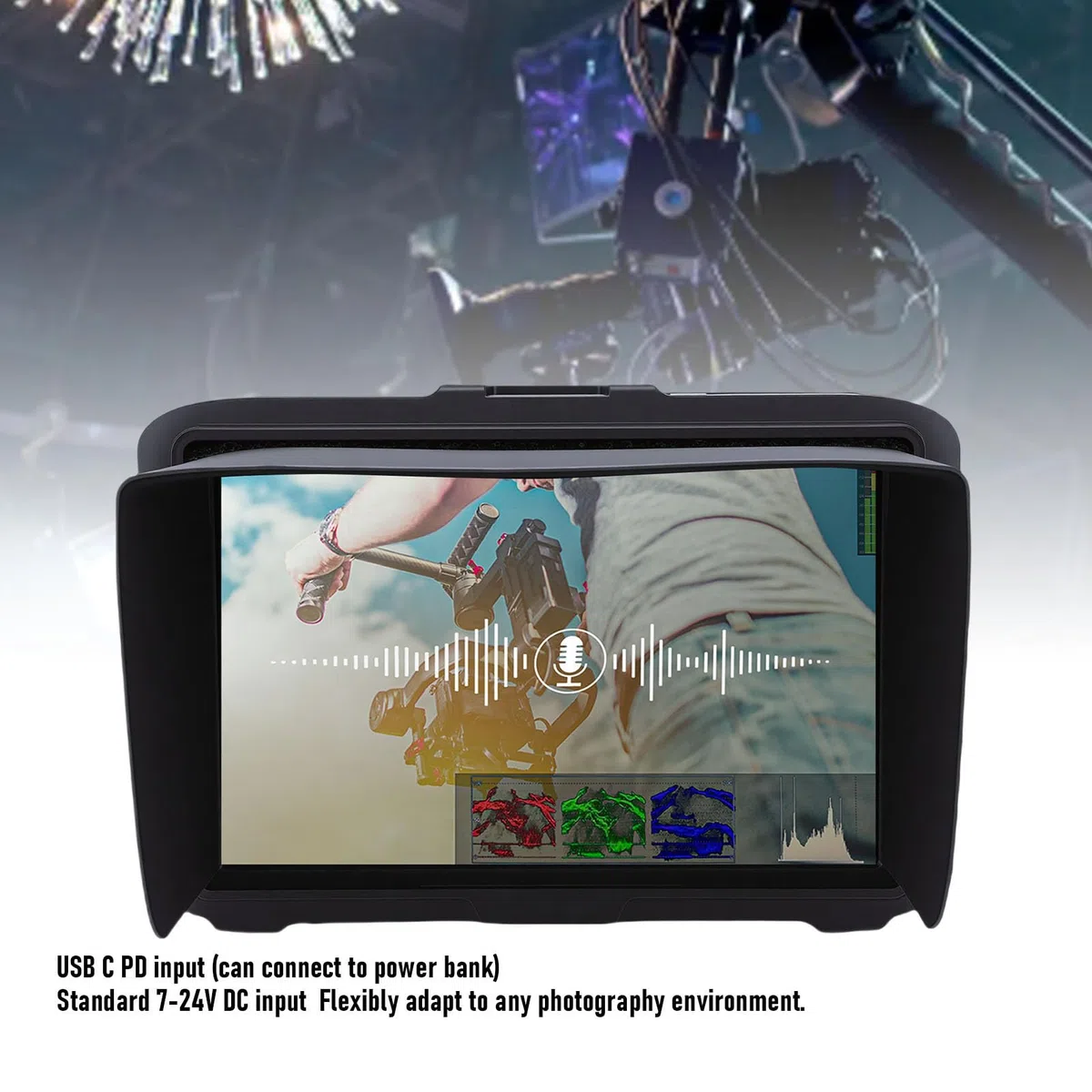Jectse Display da 7 Pollici per Fotocamera, Risoluzione FHD 1920x1200, Ingresso/uscita 2.0 4K con Controllo Vocale e Parasole, per Fotografia e Video professionali.