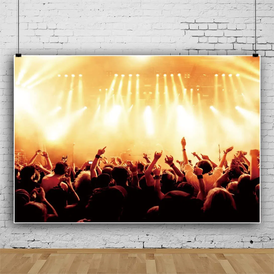 12x10ft Fase Spotlight Sfondo Concerto Live Plateform Sfondo Rock Star Musica Spettacolo Pubblico Banner Party Decorazioni Forniture Foto Ritratto Vinile Studio Video Prop