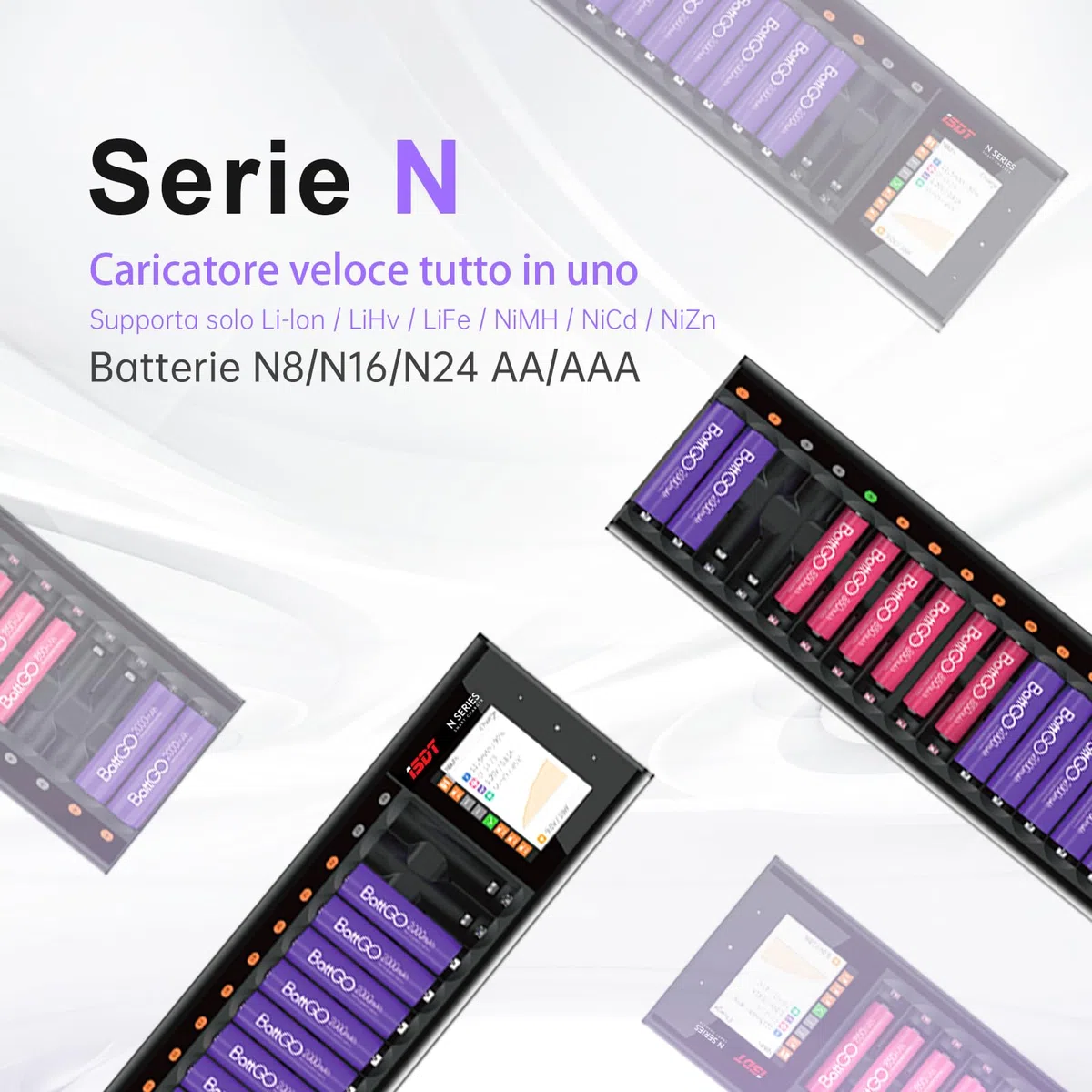 ISDT N16 - Caricatore universale con display LCD, 16 slot Speedy Smart Battery per batterie ricaricabili AA AAA Li-lon LiHv NI-MH NI-Cd LiFePO4