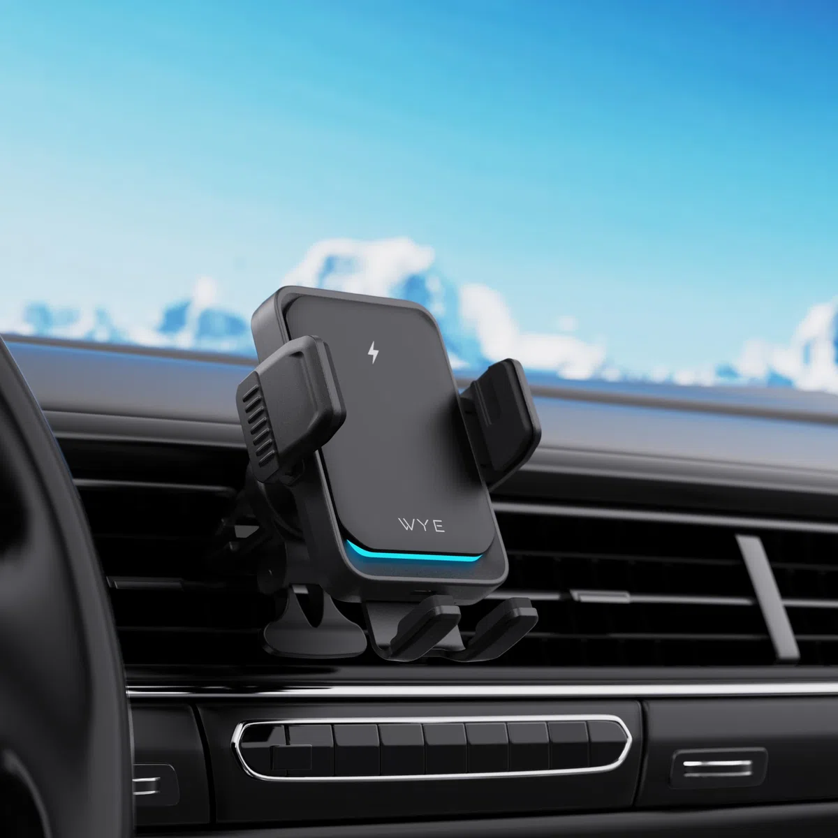 WYE Supporto per telefono per caricabatterie da auto wireless da 15 W per montaggio sulla bocchetta dell'aria, supporto per auto a ricarica rapida con connettività USB-C per smartphone Qi - Nero