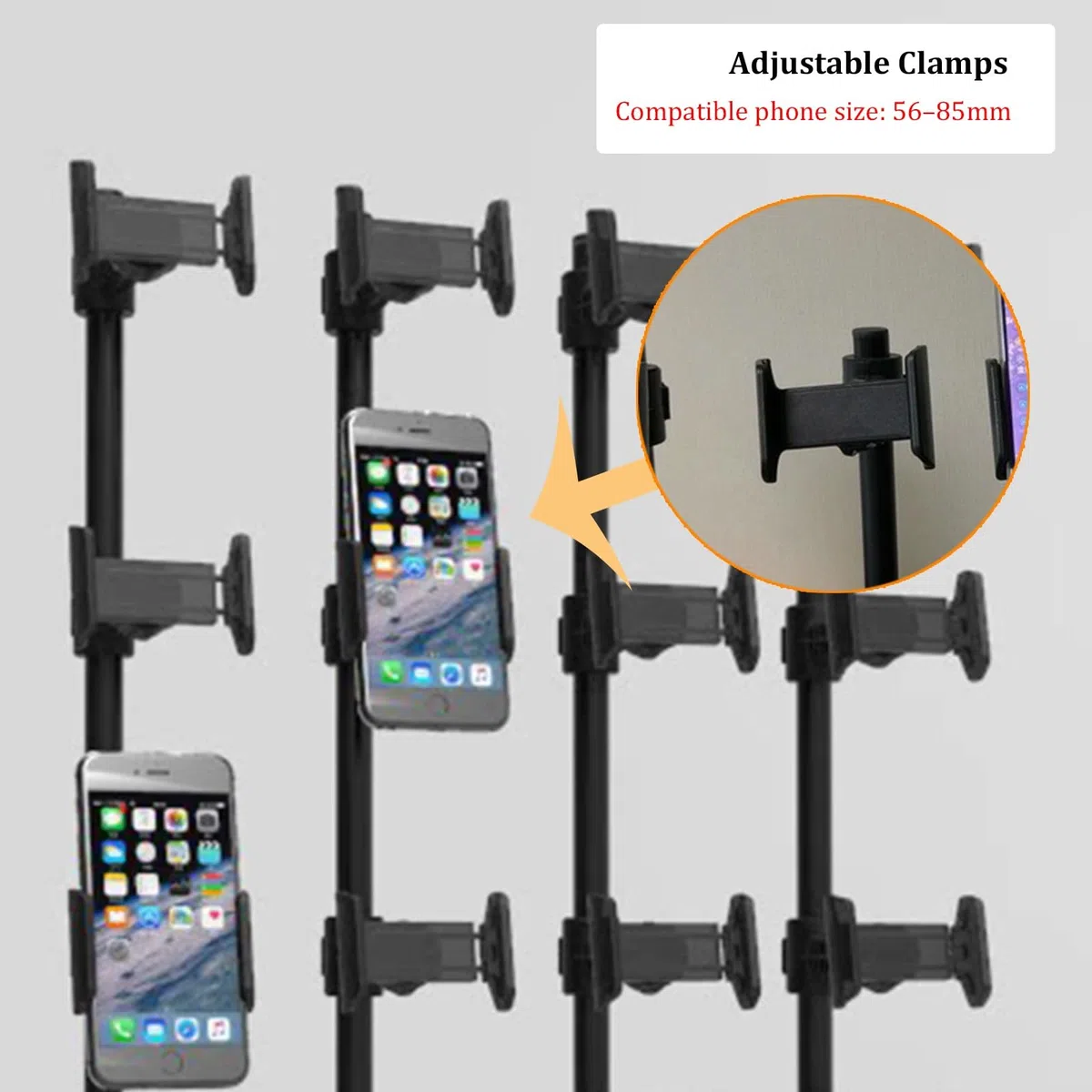 Supporto da scrivania multi-dispositivo per live streaming, in metallo, per più cellulari