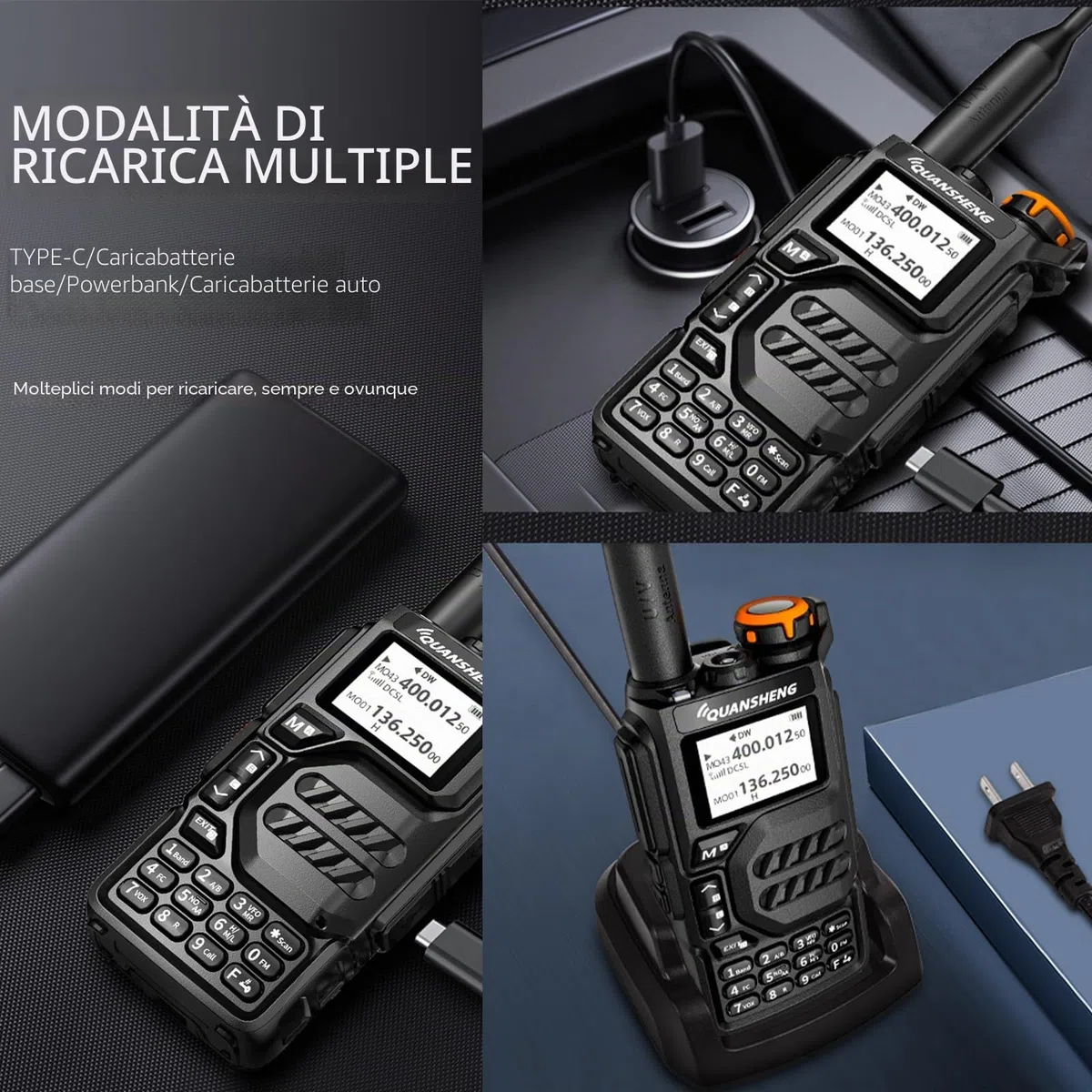 QUANSHENG UV-K5 Walkie Talkie a lungo raggio con auricolare e cavo di programmazione VHF UHF 200 canali radio portatile ricaricabile professionale AM/FM/DTMF, VOX, Frequenza copia, NOAA Meteo