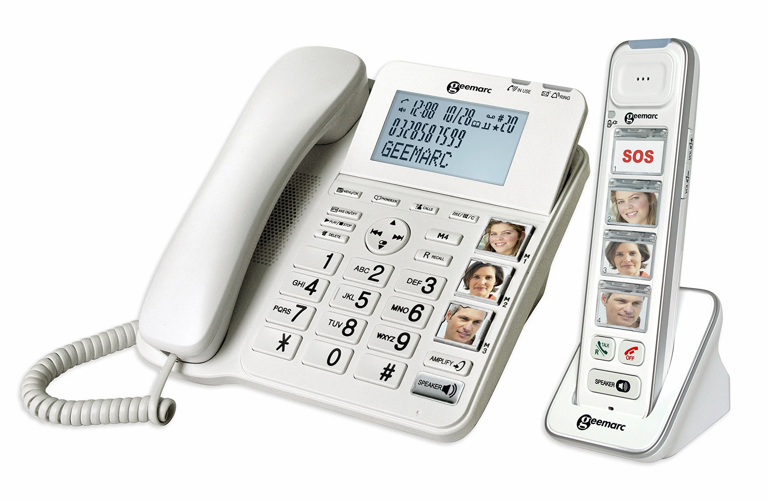Geemarc Amplidect 295 Combi Photo - Telefono Fisso con Amplificatore e Ricevitore aggiuntivo con Grandi Tasti fotografici Personalizzabili per Anziani - Perdita dell'Udito da Bassa a Media - Versione