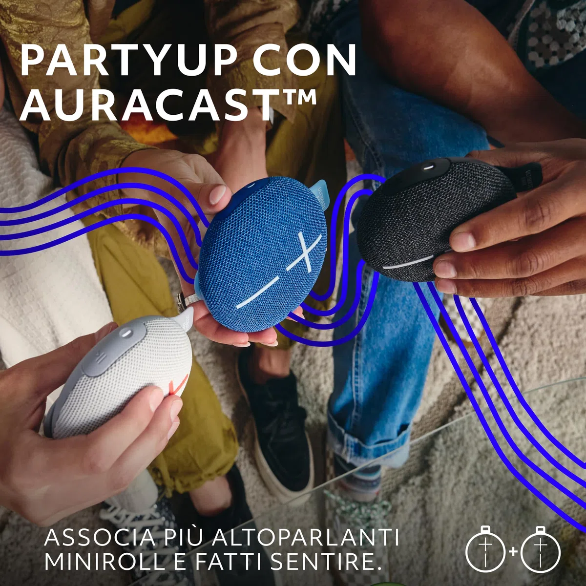 Ultimate Ears MINIROLL Altoparlante Bluetooth impermeabile ultraportatile, bassi potenti, resistente alla polvere IP67, raggio d’azione di 40 m - Blu