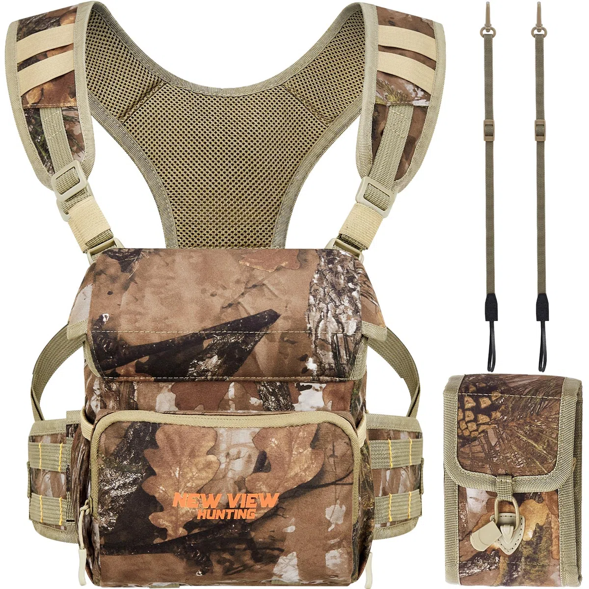 NewView Binocular Harness Chest Pack con tasca rimovibile, cinturino binario regolabile e parapioggia, ideale per caccia, escursioni e birdwatching Quiet-M