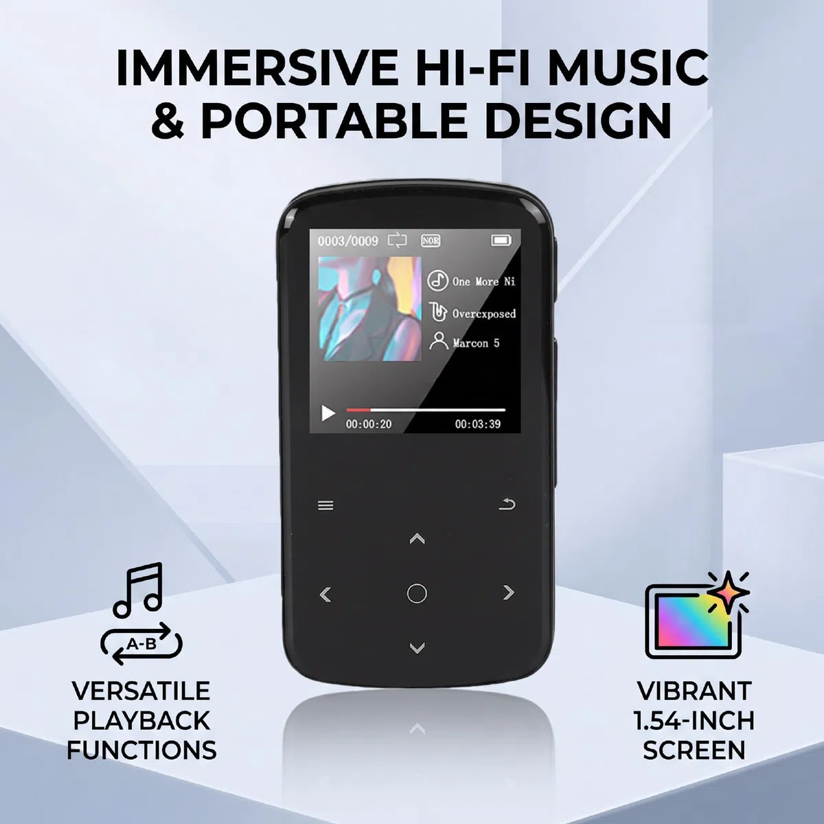 Goshyda Lettore MP3 da 64 GB, Lettore Musicale Portatile HiFi Bluetooth | Schermo da 1,54 Pollici, Supporto per la Lettura di Libri Elettronici, con Auricolari Cablati, per Esercizi di Viaggio
