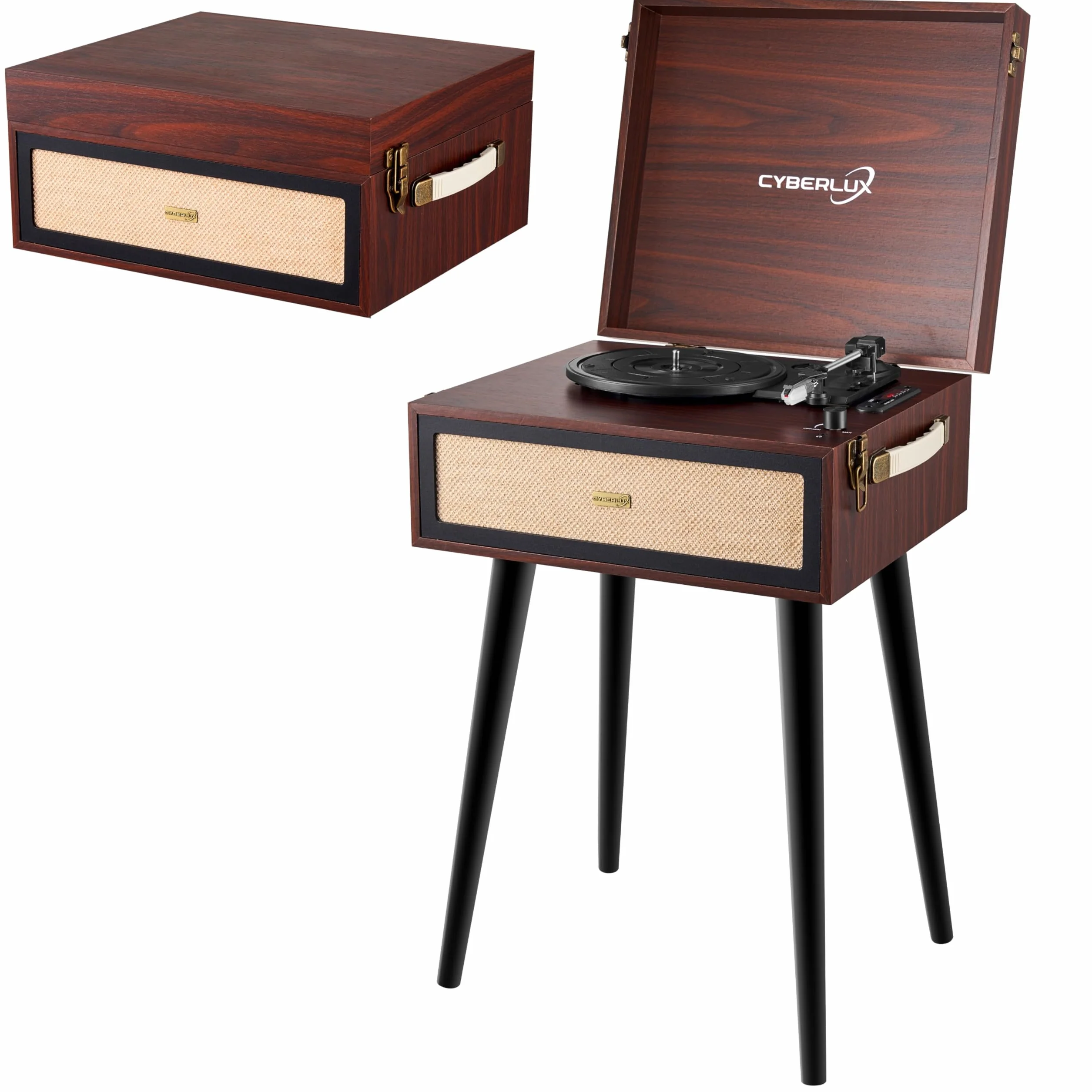 Giradischi con supporto, in stile retrò, con altoparlante Full Range, Bluetooth, radio FM, USB, Line-Out AUX IN Micro SD, slot in vinile, nostalgico, giradischi con piedini