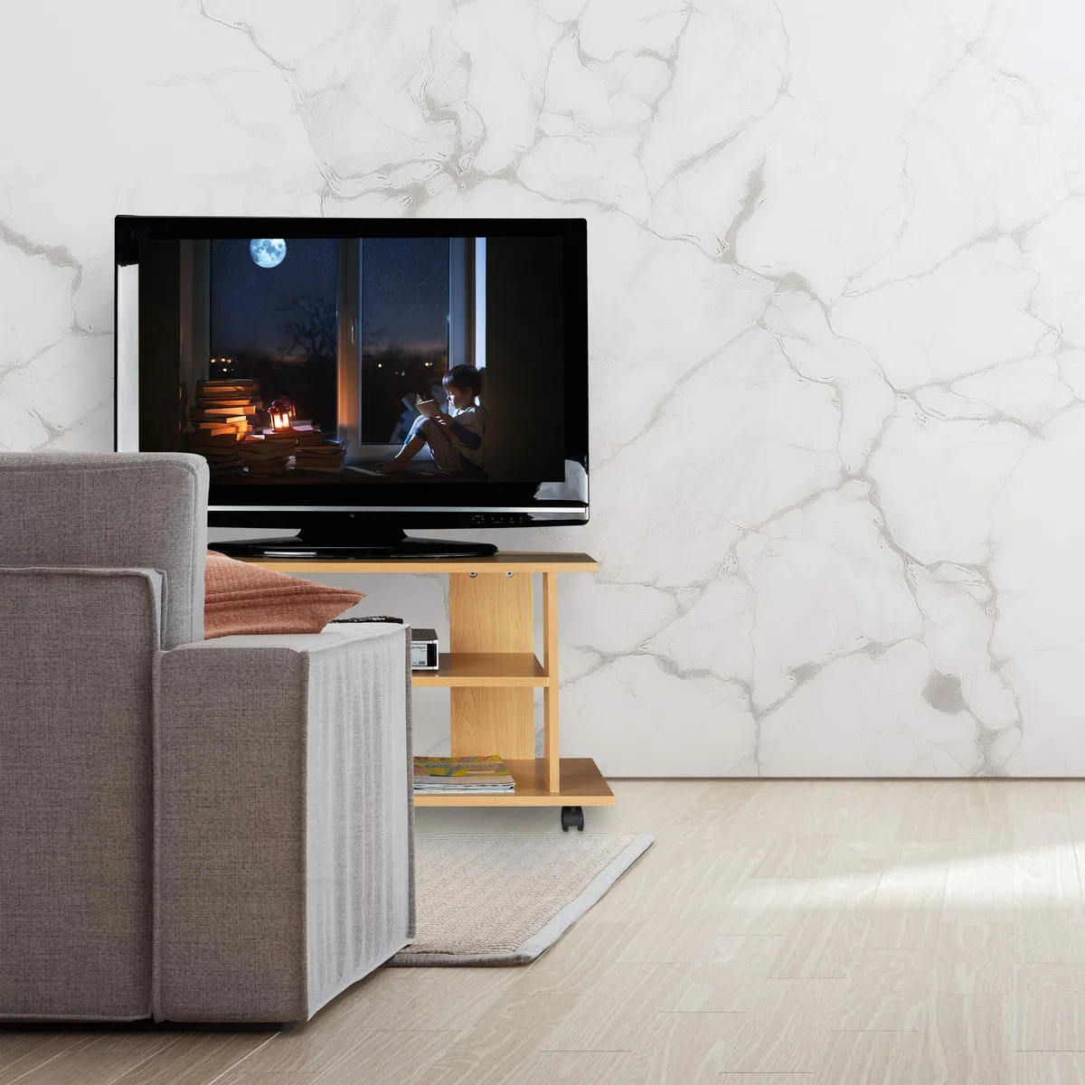 Relaxdays Mobiletto per la Televisione con Ruote, 2 Ripiani Decoder Console Porta TV Mobile HLP 45x80x40 cm, Bianco