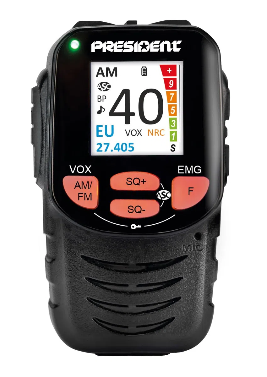 President William II ASC Radio CB Multistandard – Design Black Box con Comandi e Display su Microfono, 40 Canali AM/FM, 12V, Funzione VOX e Filtri ANL/NB – Compatta per Auto e Camion