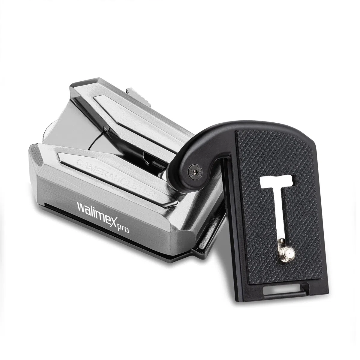 walimex pro Porta macchina fotografica da cintura, Gancio e Clip a V, Piastra a sgancio rapido compatibile con Arca-Swiss, max 5 kg, per cinghie larghe fino a 50 mm
