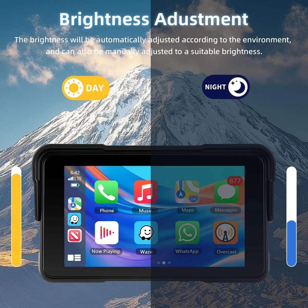 CarPlay Schermo Carplay per Moto con Wireless Android Auto, 5 Pollici Impermeabile Touchscreen, Doppio Bluetooth, Navigazione GPS, Siri/G00gle Assistente, Plug-and-Play
