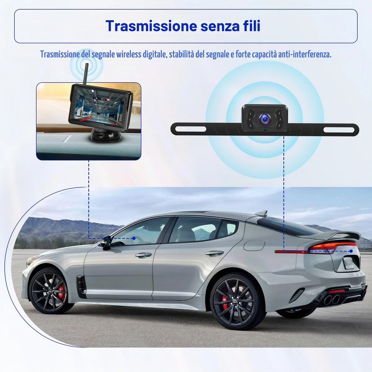 Hikity Telecamera Retromarcia Wireless AHD 5" LCD IP69 | Visione Notturna a Colori, Telecamera Posteriore, per Auto 12V