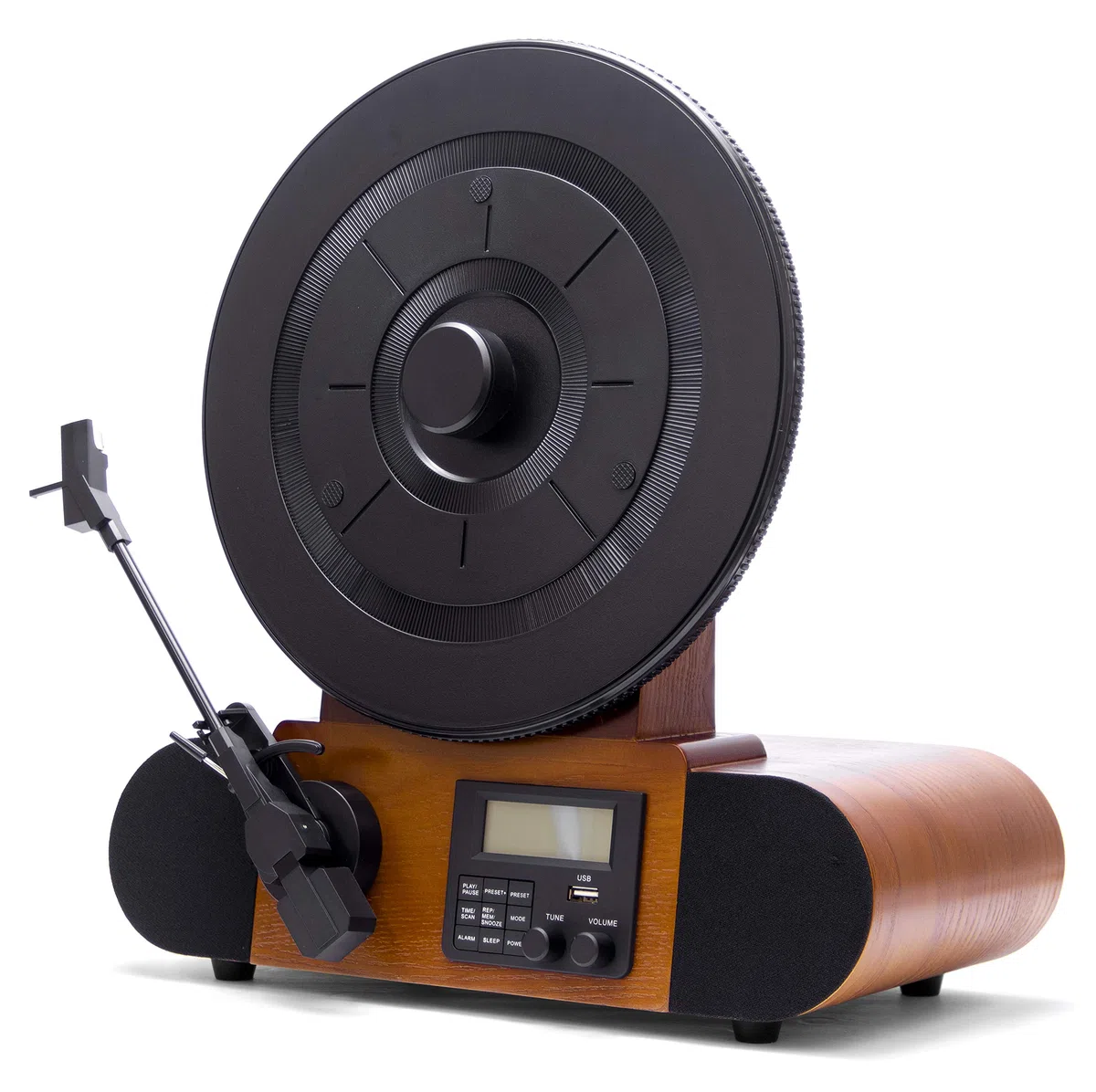 Fuse Vert AT - Giradischi verticale con cartuccia Audio-Technica, lettore in vinile moderno Mid-Century con altoparlanti integrati e Bluetooth, radio FM, giradischi audio per la casa, per dischi in