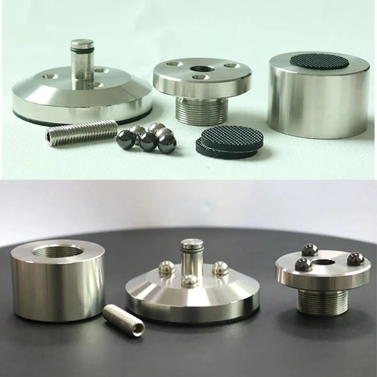 Piedini isolanti per altoparlanti, cuscinetti antivibrazione in acciaio inox con tappetino in gomma per dispositivi HiFi, amplificatori, giradischi e subwoofer