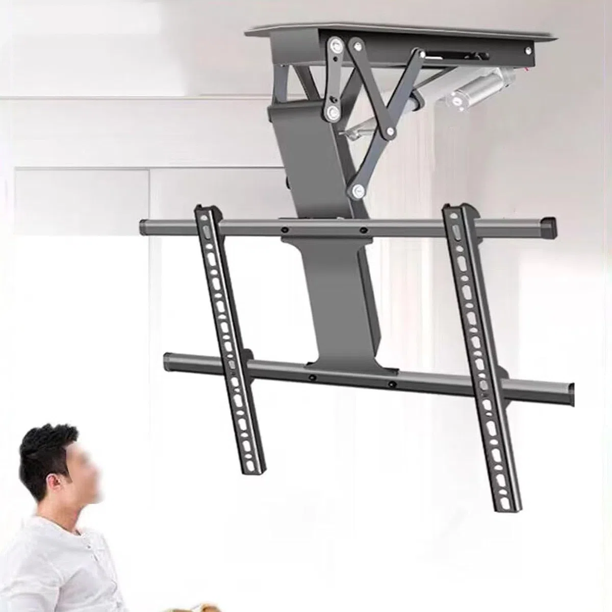 Supporto TV da soffitto motorizzato con sollevatore a discesa nascosto, regolabile elettrico per TV da 32 a 75 pollici fino a 45 kg, ideale per l'intrattenimento domestico salvaspazio