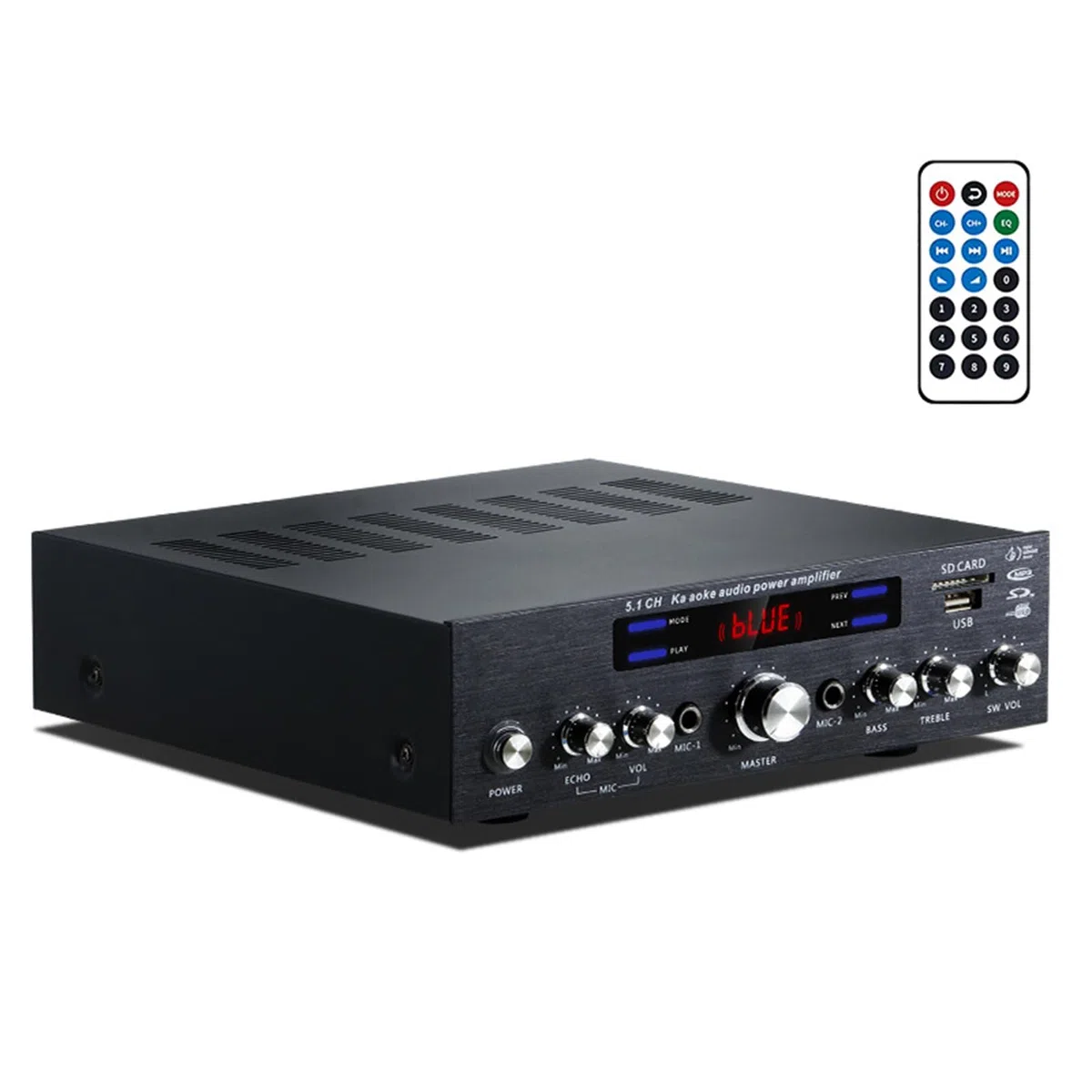 Amplificatore Bluetooth 5.1, Amplificatore Audio Stereo HiFi per Altoparlanti, con Display LCD E Telecomando, Ingresso USB/SD/RCA/Mic
