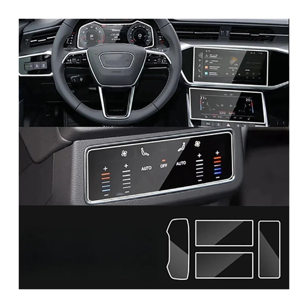 per Audi A6 C8 2018-2023, Pellicola Protettiva in Vetro temperato per Schermo del Sistema di Navigazione dell'auto, Copertura Posteriore.