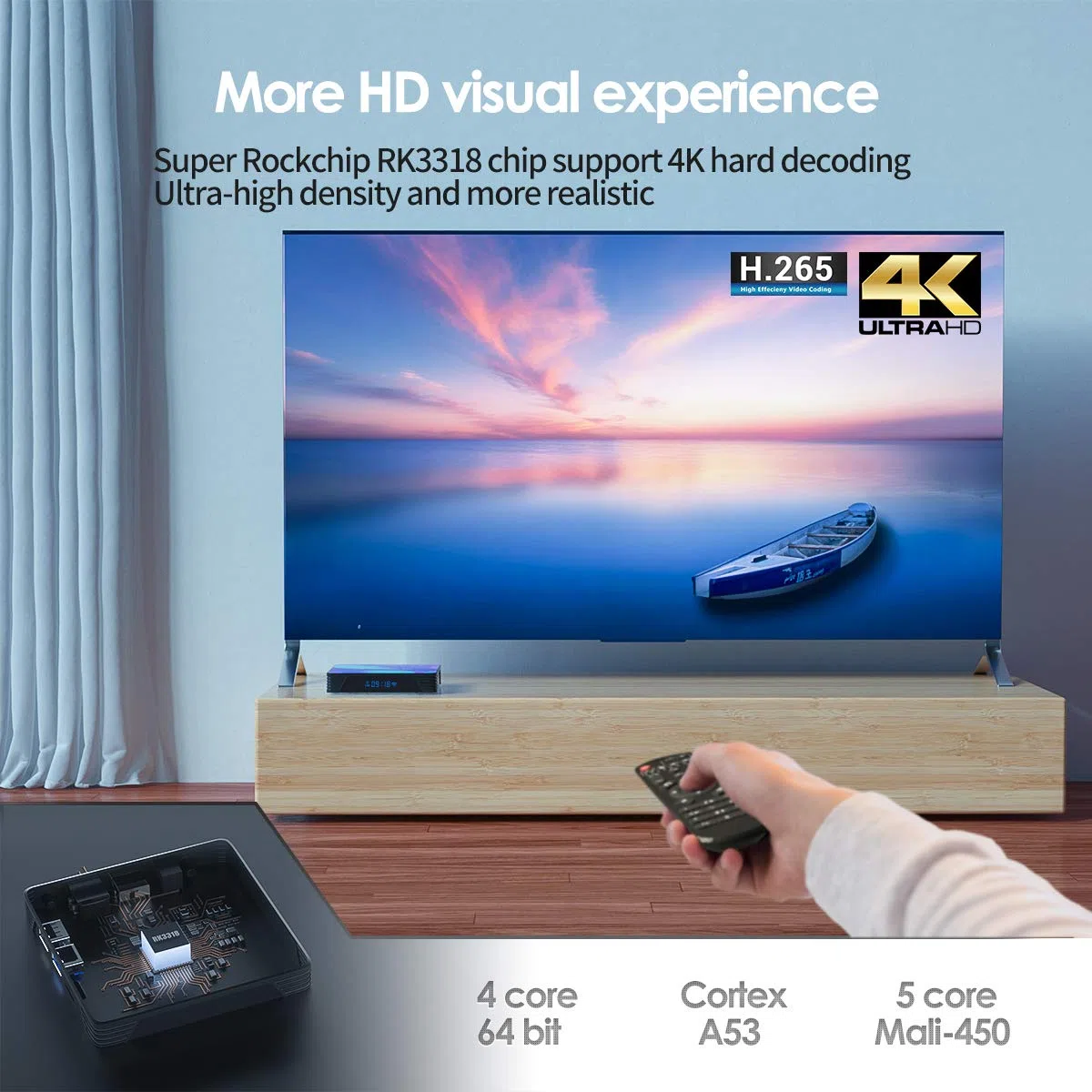 Android 11 TV Box,TUREWELL 4GB RAM 32GB ROM RK3318 Quad-Core 64bit Cortex-A53 Support 2.4/5.0GHz dual-Band WiFi BT4.0 3D 4K 1080P H.265 10/100M Ethernet HD2.0 Smart TV Box
