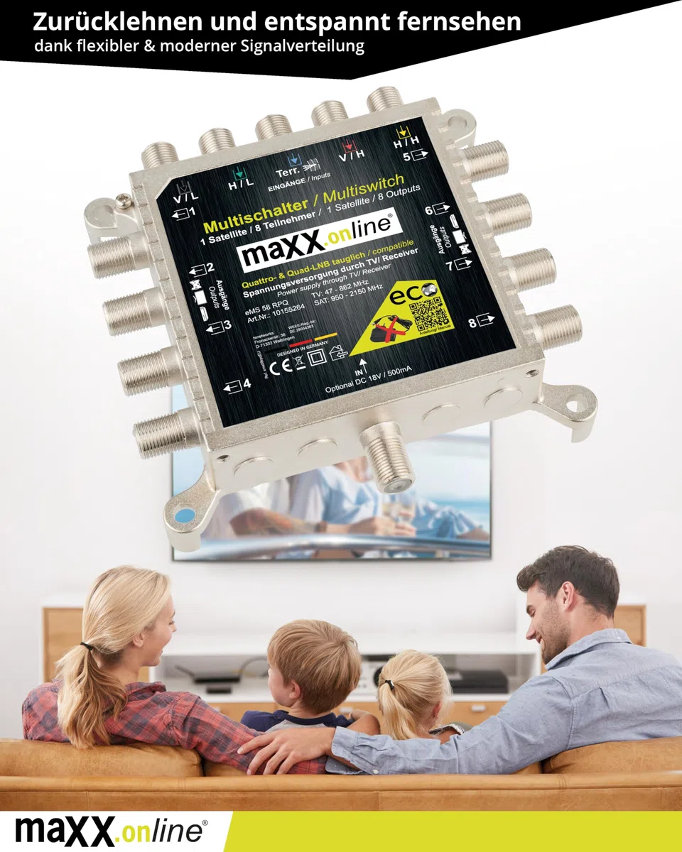 Commutatore satellitare 5 in 8 Multiswitch 5/8 – a Risparmio energetico con Zero-Watt Funzione-Standby - EMS 58RPQ Compatibile con Quad-LNB
