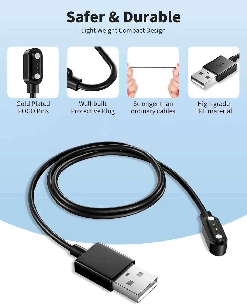 Caricabatterie per smartwatch ENOMIR IDW20, 100 cm, 2 pin, USB, portatile, magnetico, cavo di ricarica per smartwatch ENOMIR IDW20, confezione da 2